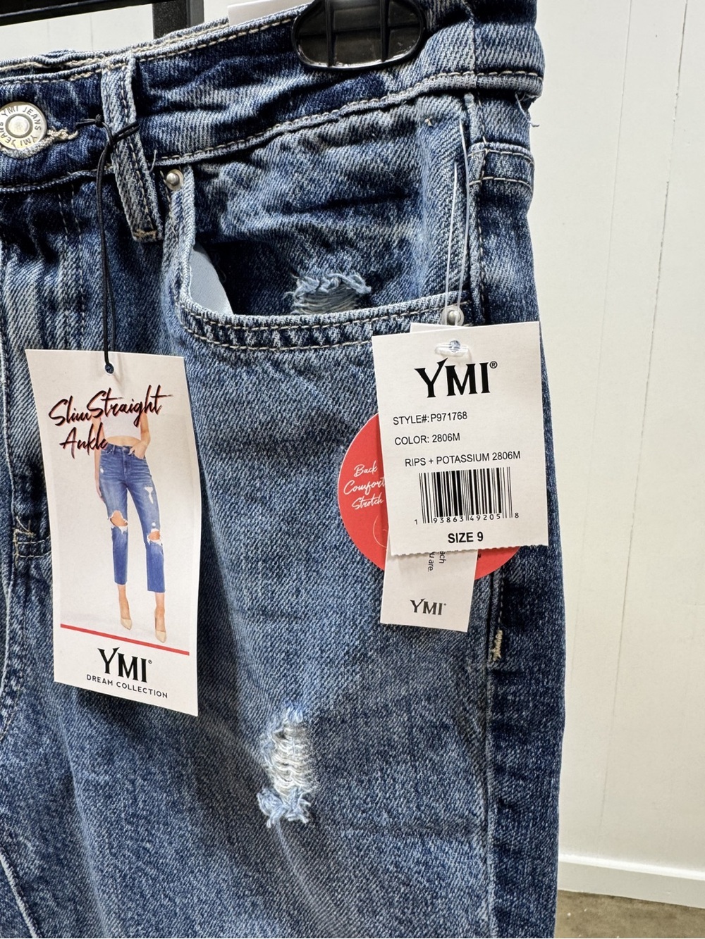 YMI Dream Slim Straight Ankle Jeans | Size 9/29 | Distressed Raw Hem Denim | NWT